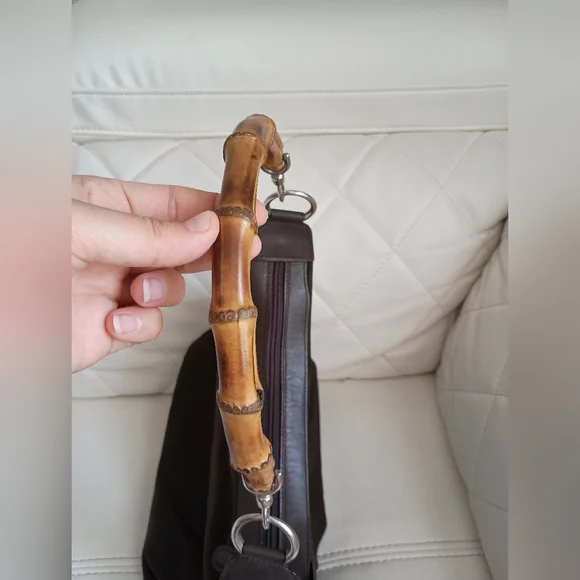 Authentic GUCCI bamboo handle one shoulder bag khaki - Picture 6 of 16